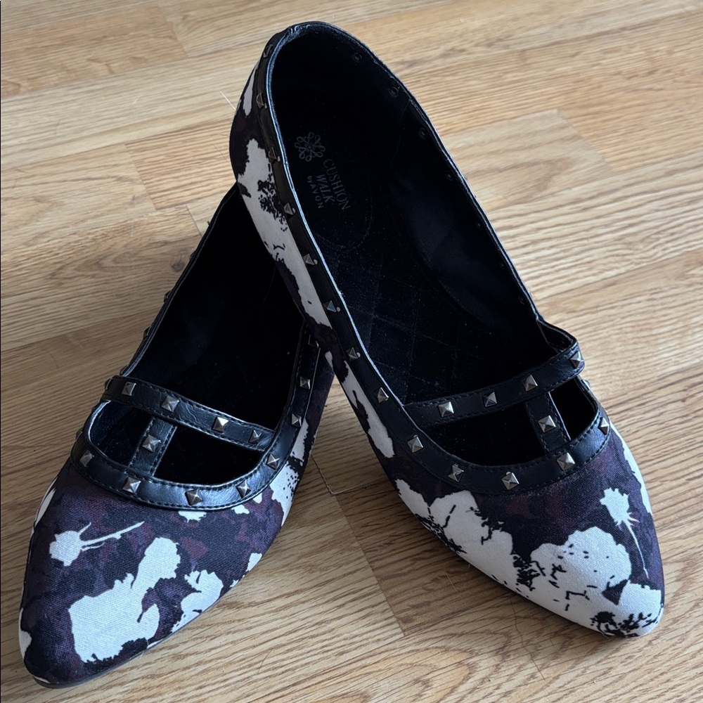Floral Patterned Flats with Studded Detail